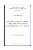 Các nhân tố ảnh hưởng đến việc ifrs for smes cho các doanh nghiệp nhỏ và vừa tại việt nam