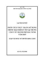 Phân tích thực trạng sử dụng thuốc bảo hiểm y tế tại trung tâm y tế thành phố bắc ninh năm 2015