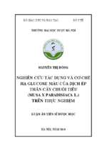 Nghiên cứu tác dụng và cơ chế hạ glucose máu của dịch ép thân cây chuối tiêu (musa x paradisiaca l.) trên thực nghiệm