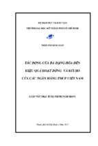 Nghiên cứu tác động của đa dạng hóa thu nhập, đa dạng hóa địa lý và đa dạng hóa đầu tư đến hiệu quả và rủi ro của ngân hàng tmcp việt nam