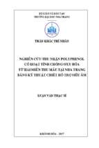 Nghiên cứu thu nhận polyphenol có hoạt tính chống oxy hóa từ hải miên thu mẫu tại nha trang bằng kỹ thuật chiết hỗ trợ siêu âm