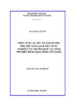 Phân tích các yếu tố ảnh hưởng đến thu ngân sách nhà nước nghiên cứu trường hợp các tỉnh ven biển đồng bằng sông cửu long