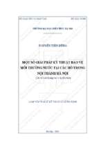 Một số giải pháp kỹ thuật bảo vệ môi trường nước tại hồ trong nội thành hà nội (lấy hồ vinh quang làm ví dụ điển hình) (tt)