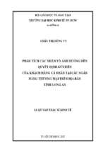 Phân tích các nhân tố ảnh hưởng đến quyết định gửi tiền của khách hàng cá nhân tại các ngân hàng thương mại trên địa bàn tỉnh long an