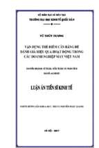 Vận dụng thẻ điểm cân bằng để đánh giá hiệu quả hoạt động trong các doanh nghiệp may việt nam