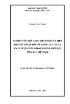 Nghiên cứu khả năng thích nghi và biện pháp kỹ thuật đối với giống lúa thuần chuất lượng tốt ở một số tỉnh miền núi phía bắc việt nam