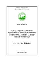 đánh giá hiệu quả kinh tế của một số mô hình trồng rừng sản xuất keo lai (acacia hybrids) tại huyện chợ mới, tỉnh bắc kạn