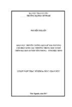 Giáo dục truyền thống lịch sử địa phương cho học sinh các trường trung học cơ sở trên địa bàn huyện yên phong, tỉnh bắc ninh