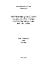 PHÂN TÍCH HIỆU QUẢ HOẠT ĐỘNG KINH DOANH CÔNG TY TNHH THƯƠNG MẠI VÀ SẢN XUẤT KIM TIẾN THÀNH