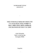 PHÂN TÍCH HOẠT ĐỘNG HUY ĐỘNG VỐN CỦA NGÂN HÀNG NÔNG NGHIỆP VÀ PHÁT TRIỂN NÔNG THÔN AGRIBANK CHI NHÁNH HUYỆN TRẦN VĂN THỜI