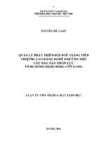 Quản lý phát triển đội ngũ giảng viên trường cao đẳng nghề đáp ứng nhu cầu đào tạo nhân lực vùng đồng bằng sông cửu long