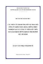 Các nhân tố ảnh hưởng đến sự thay đổi công ty kiểm toán bằng chứng thực nghiệm tại các công ty niêm yết trên sàn giao dịch chứng khoán thành phố hồ chí minh