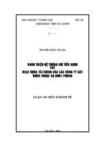 Hoàn thiện hệ thống chỉ tiêu giám sát hoạt động tài chính của các công ty xây dựng thuộc bộ quốc phòng