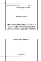 Kiểm soát hoạt động chuyển giá của các doanh nghiệp có vốn đầu tư trực tiếp nước ngoài trên địa bàn tỉnh vĩnh phúc