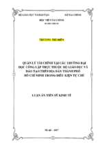 Luận án tiến sĩ quản lý tài chính tại các trường đại học công lập trực thuộc bộ giáo dục và đào tạo trên địa bàn tp.hcm trong điều kiện tự chủ