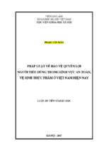 Luận án tiến sĩ pháp luật về bảo vệ quyền lợi người tiêu dùng trong lĩnh vực an toàn, vệ sinh thực phẩm ở việt nam hiện nay