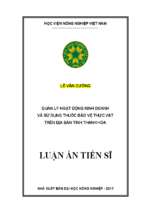 Luận án tiến sĩ  quản lý hoạt động kinh doanh và sử dụng thuốc bảo vệ thực vật trên địa bàn tỉnh thanh hóa