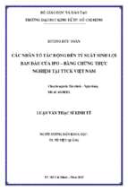 Các nhân tố tác động đến tỷ suất sinh lợi ban đầu của ipo – bằng chứng thực nghiệm tại thị trường chứng khoán việt nam