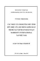 Các nhân tố ảnh hưởng đến tính hữu hiệu của hệ thống kiểm soát nội bộ tại tập đoàn khách sạn marriott international tại việt nam