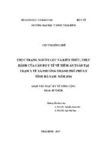 Thực trạng nguồn lực và kiến thức, thực hành của cán bộ y tế về tiêm an toàn tại trạm y tế xã phường thành phố phủ lý tỉnh hà nam năm 2016