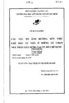 Các yếu tố ảnh hưởng đến việc chủ đầu tư nhà ở riêng lẻ chọn nhà thầu xây dựng tại tp hồ chí minh