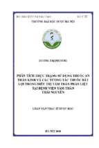 Phân tích thực trạng sử dụng thuốc an thần kinh và các tương tác thuốc bất lợi trong điều trị tâm thần phân liệt tại bệnh viện tâm thần thái nguyên