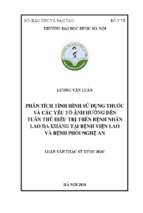 Phân tích tình hình sử dụng thuốc và các yếu tố ảnh hưởng đến tuân thủ điều trị trên bệnh nhân lao đa kháng tại bệnh viện lao và bệnh phổi nghệ an