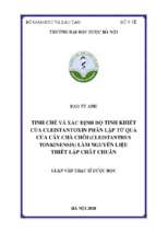 Tinh chế và xác định độ tinh khiết của cleistantoxin phân lập từ quả của cây chà chôi (cleistanthus tonkinensis) làm nguyên liệu thiết lập chuẩn