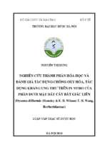 Nghiên cứu thành phần hóa học và đánh giá tác dụng chống oxy hóa, tác dụng kháng ung thư trên in vitro của phần dưới mặt đất cây bát giác liên (dysoma difformis (hemsley&e.h.wilson) t.h.wang, berberidaceae)