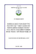 đánh giá khả năng đáp ứng nguyên tắc thực hành tốt phòng kiểm nghiệm thuốc của trung tâm kiểm nghiệm dược phẩm   mỹ phẩm nghệ an