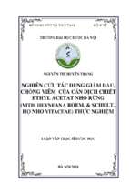 Nghiên cứu tác dụng giảm đau, chống viêm của cắn dịch chiết ethylacetat nho rừng (vitis heyneana roem. & schult., họ nho vitaceae) thực nghiệm