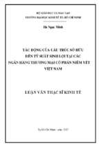 Tác động của cấu trúc sở hữu đến tỷ suất sinh lợi tại các ngân hàng thương mại cổ phần niêm yết việt nam