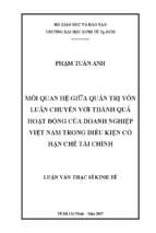 Mối quan hệ giữa quản trị vốn luân chuyển với thành quả hoạt động của doanh nghiệp việt nam trong điều kiện có hạn chế tài chính