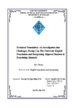 Technical translation an investigation into challenges facing can tho university english translation and nterpreting majored students in translating manuals