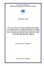 Các yếu tố tác động đến quyết định vay tiêu dùng của khách hàng cá nhân tại ngân hàng tmcp công thương việt nam chi nhánh thủ thiêm