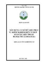 Xây dựng cơ sở dữ liệu phục vụ kiểm nghiệm hiển vi một số dược liệu thuộc họ bạc hà (lamiaceae)