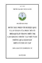 Bước đầu phân tích hiệu quả và an toàn của phác đồ có bedaquilin trong điều trị lao kháng thuốc tại việt nam thông qua giám sát biến cố thuần tập