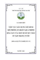 Tiếp tục xây dựng mô hình mô phỏng in silico quá trình hòa tan của một số dược chất ít tan trong nước