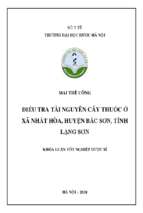 điều tra tài nguyên cây thuốc ở xã nhất hòa, huyện bắc sơn, tỉnh lạng sơn