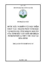 Bước đầu nghiên cứu đăc điểm thưc vât, thành phần tinh dầu và đánh giá tính kháng khuẩn của tinh dầu cây giổi michelia tonkinensis a.chev thu hái taị hòa bình