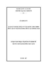 Quản lý vốn dự án đầu tư xây dựng công trình thủy lợi từ ngân sách nhà nước tại tỉnh hà nam. luận văn thạc sỹ, đại học quốc gia hà nội, việt nam