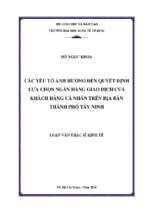 Các yếu tố ảnh hưởng đến quyết định lựa chọn ngân hàng giao dịch của khách hàng cá nhân trên địa bàn thành phố tây ninh