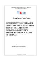 Determinants of behavior intention to use derivative securities. a study on individual investor's behaviors in stock market of vietnam