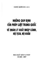 Những quy định của pháp luật trung quốc về quản lý xuất nhập cảnh, hộ tịch, hộ khẩu (nxb tư pháp 2007)   giang quân, 190 trang