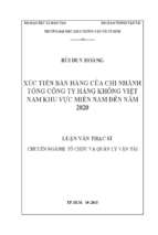 Xúc tiến bán hàng của chi nhánh tổng công ty hàng không việt nam khu vực miền nam đến năm 2020