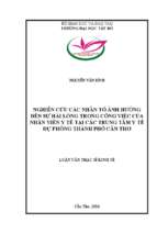 Nghiên cứu các nhân tố ảnh hưởng đến sự hài lòng trong công việc của nhân viên y tế tại các trung tâm y tế dự phòng thành phố cần thơ