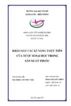 Khảo sát các kĩ năng thực tiễn của dược sĩ đại học trong sản xuất thuốc