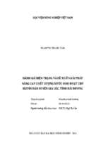 đánh giá hiện trạng và đề xuất giải pháp nâng cao chất lượng nước sinh hoạt cho người dân huyện gia lộc, tỉnh hải dương