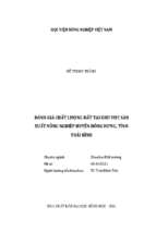 đánh giá chất lượng đất tại khu vực sản xuất nông nghiệp huyện đông hưng, tỉnh thái bình