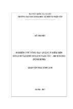 Nghiên cứu công tác quản lý điểm đến du lịch tại khu du lịch tam cốc – bích động (ninh bình)